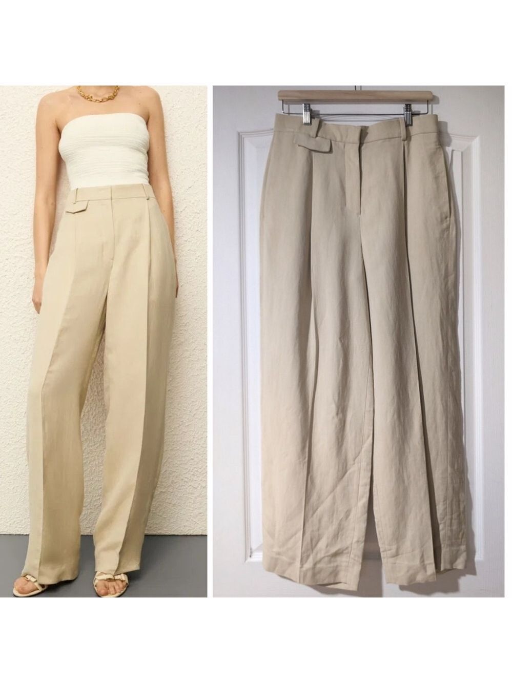 NEW COS | Relaxed Linen-Blend Wide-Leg Trousers in Beige (38, US 6)